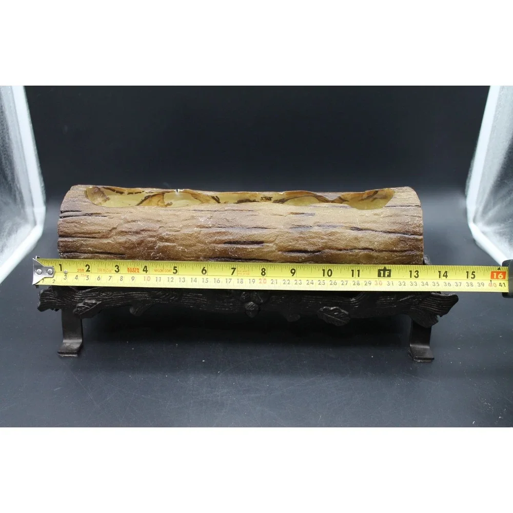 PartyLite Log Candle w/ Metal Stand Rustic Wood Look Centerpiece Fireplace